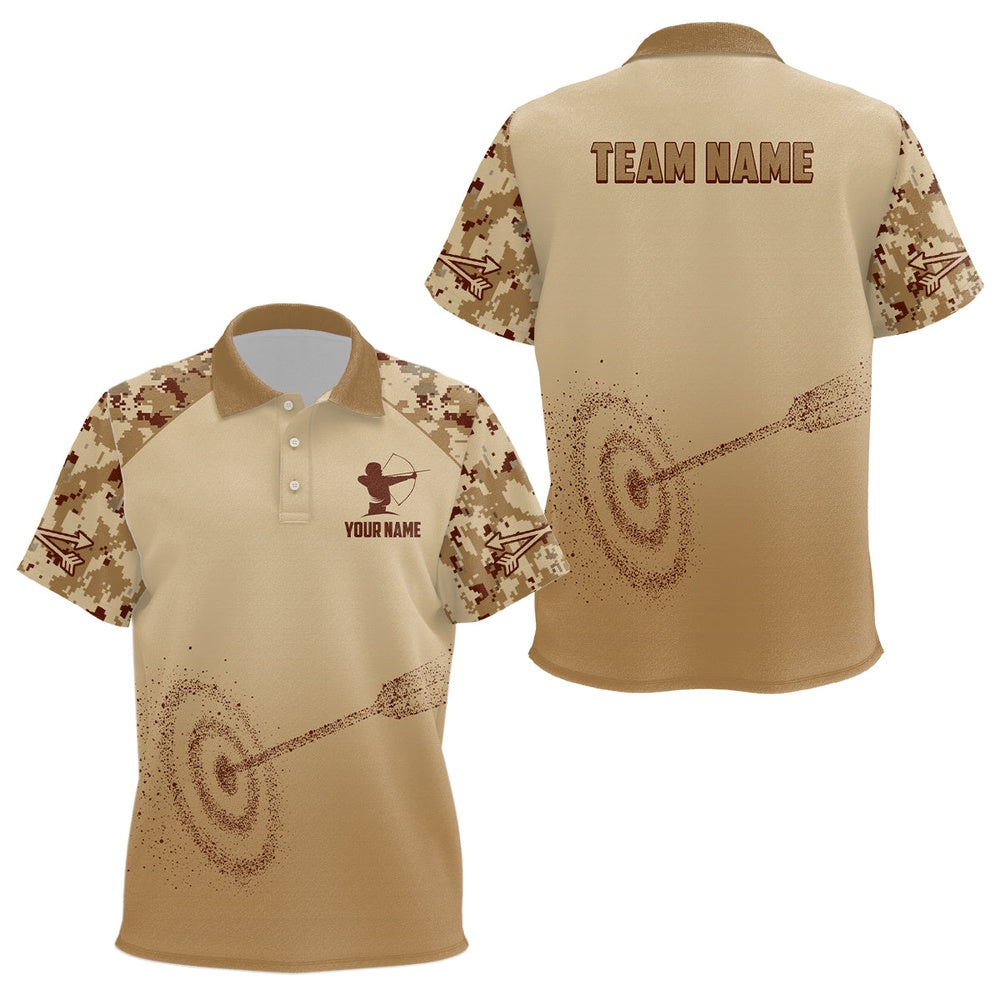 Personalized Light Brown Camo Target Archery Polo Shirts, Custom Archery Team Shirts, Archery Team Shirts, Custom Archery Shirts