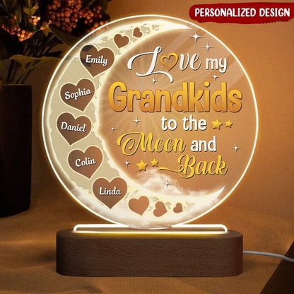 Personalized Love My Grandkids To The Moon And Back Acrylic Plaque Led Lamp Night Light, Mother's Day Led Light, Mom Gift