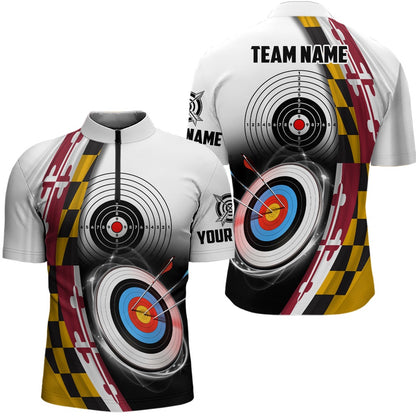 Personalized Maryland Flag Target Archery Shirts For Men Custom Patriotic Archery Team Jerseys, Archery Team Shirts, Custom Archery Shirts