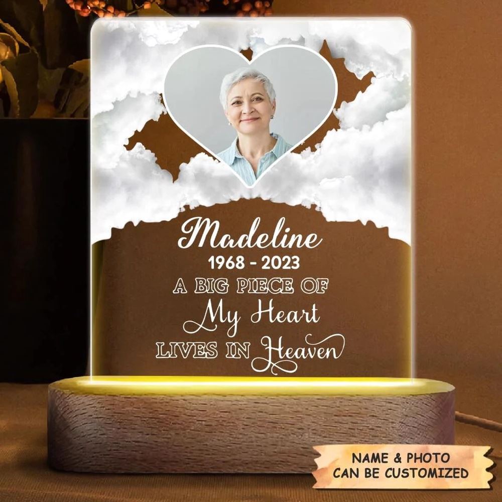 Personalized Memorial Night Light, Gift For Family Member, A Big Piece Of My Heart Lives In Heaven, Mother's Day Night Lights For Bedroom