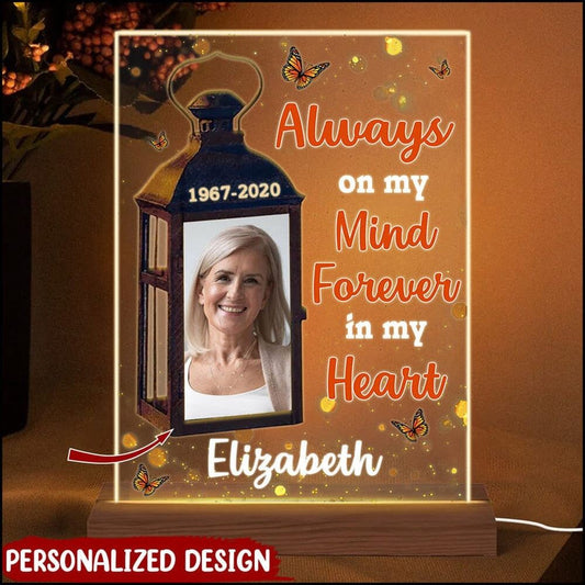 Personalized Memorial Photo 3D LED Light, Always on my mind Forever in my heart, Mother's Day Night Lights For Bedroom