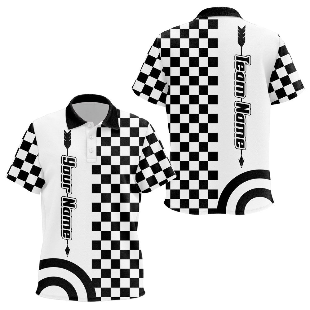 Personalized Name Archery Checkerboard Pattern Polo Shirts, Archery Game Shirts For Archers, Archery Team Shirts, Custom Archery Shirts