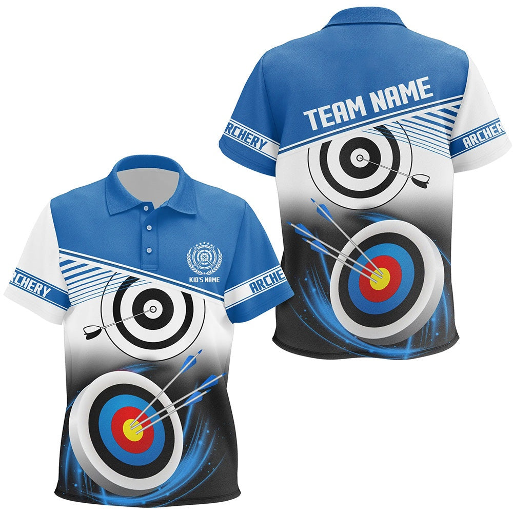 Personalized Name Archery Polo Shirts Custom Blue Archery Target Shirts, Archery Team Shirts, Custom Archery Shirts