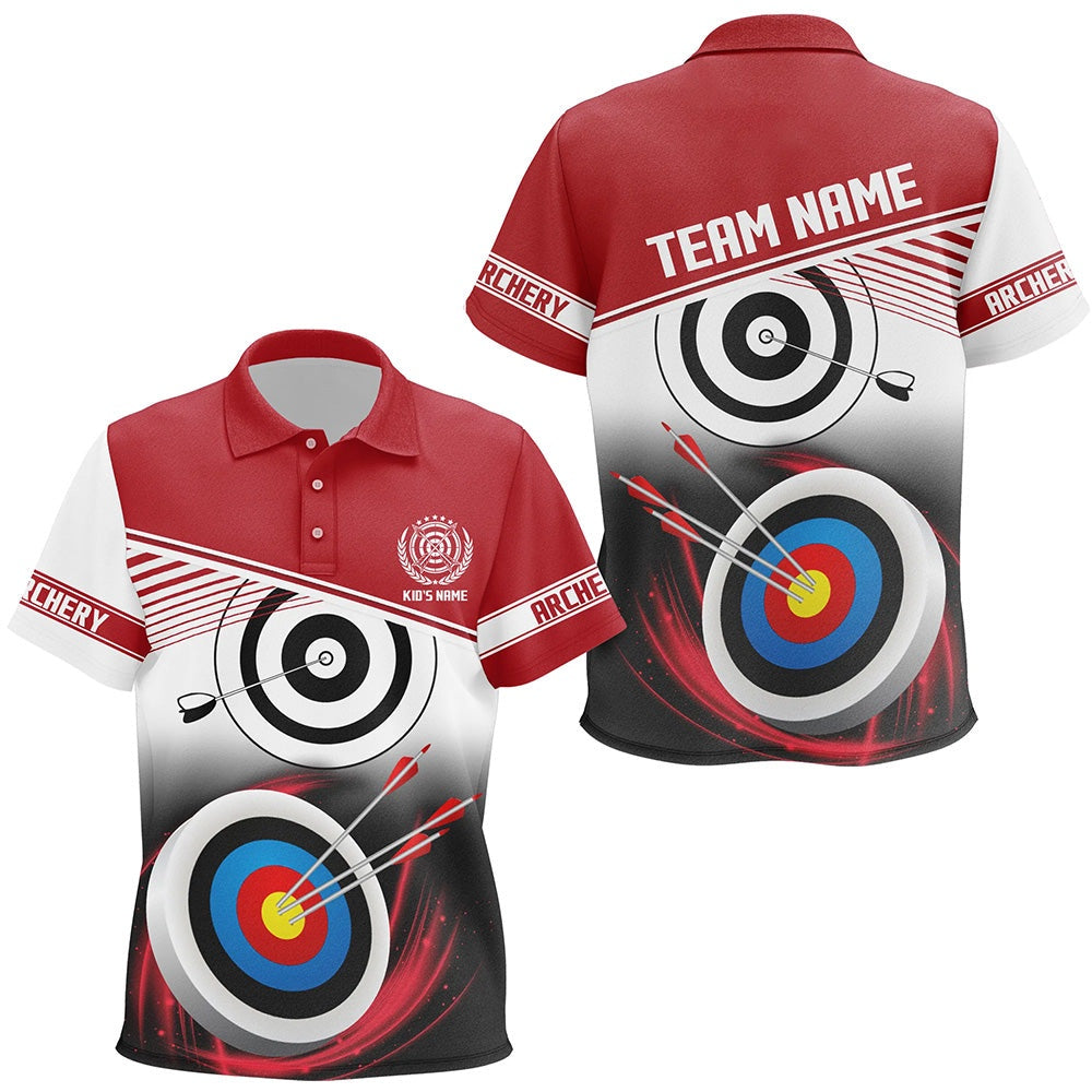 Personalized Name Archery Polo Shirts Custom Red Archery Target Shirts, Archery Team Shirts, Custom Archery Shirts