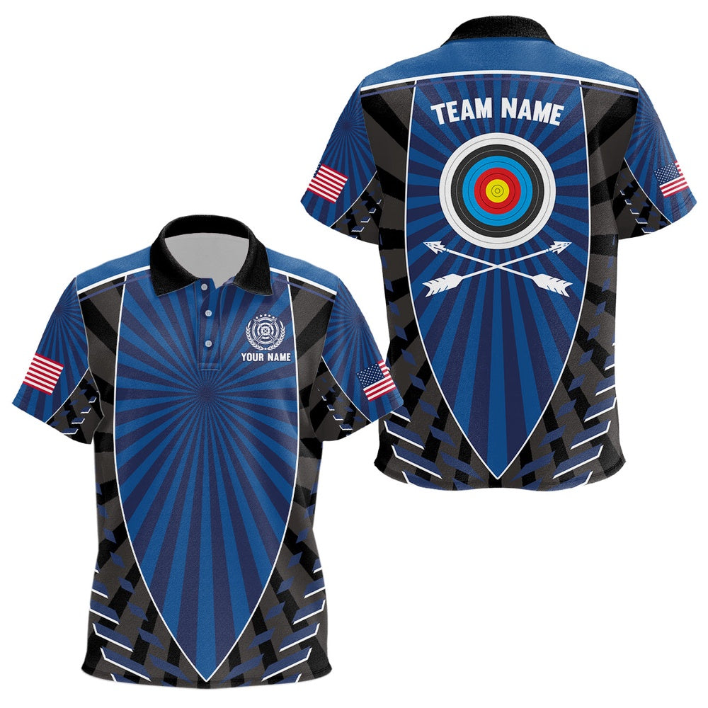 Personalized Name Blue Archery Polo Shirts Custom Team Name Archery Jerseys, Archery Team Shirts, Custom Archery Shirts