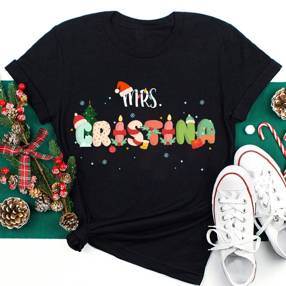Personalized Name Christmas Cute Letter T Shirt, Merry T Shirt, Unisex Christmas Shirts