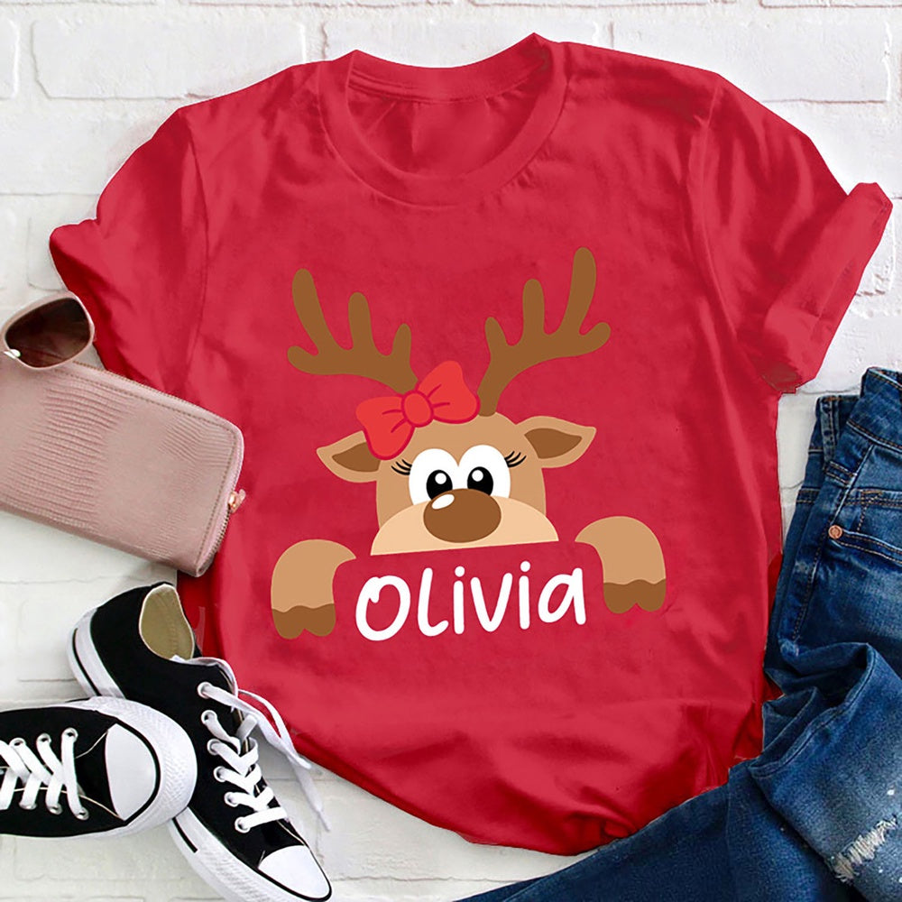 Personalized Name Reindeer Christmas T Shirt, Merry T Shirt, Unisex Christmas Shirts