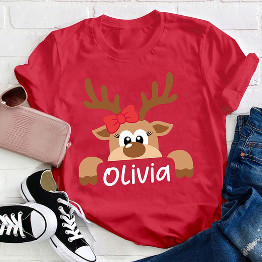Personalized Name Reindeer Christmas T Shirt, Merry T Shirt, Unisex Christmas Shirts