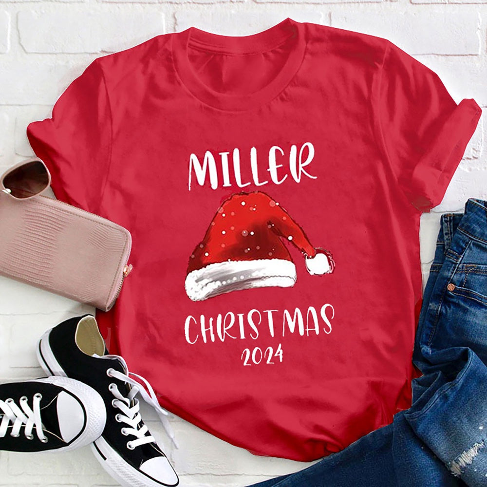 Personalized Name Santa Hat T Shirt, Merry T Shirt, Unisex Christmas Shirts