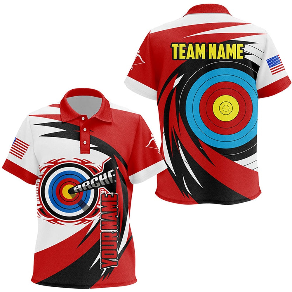 Personalized Name Target Archery Polo Shirts, Custom American Flag Archery Team Shirts, Archery Team Shirts, Custom Archery Shirts