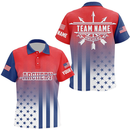 Personalized Name US Archery Patriotic Polo Shirts Custom Archery Jersey Shirts For Team, Archery Team Shirts, Custom Archery Shirts