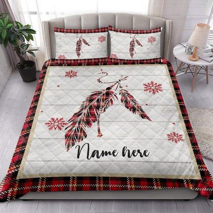 Personalized Native American Quilt Set, Christmas Native Us Feather Indigeno Us Quilt Blanket