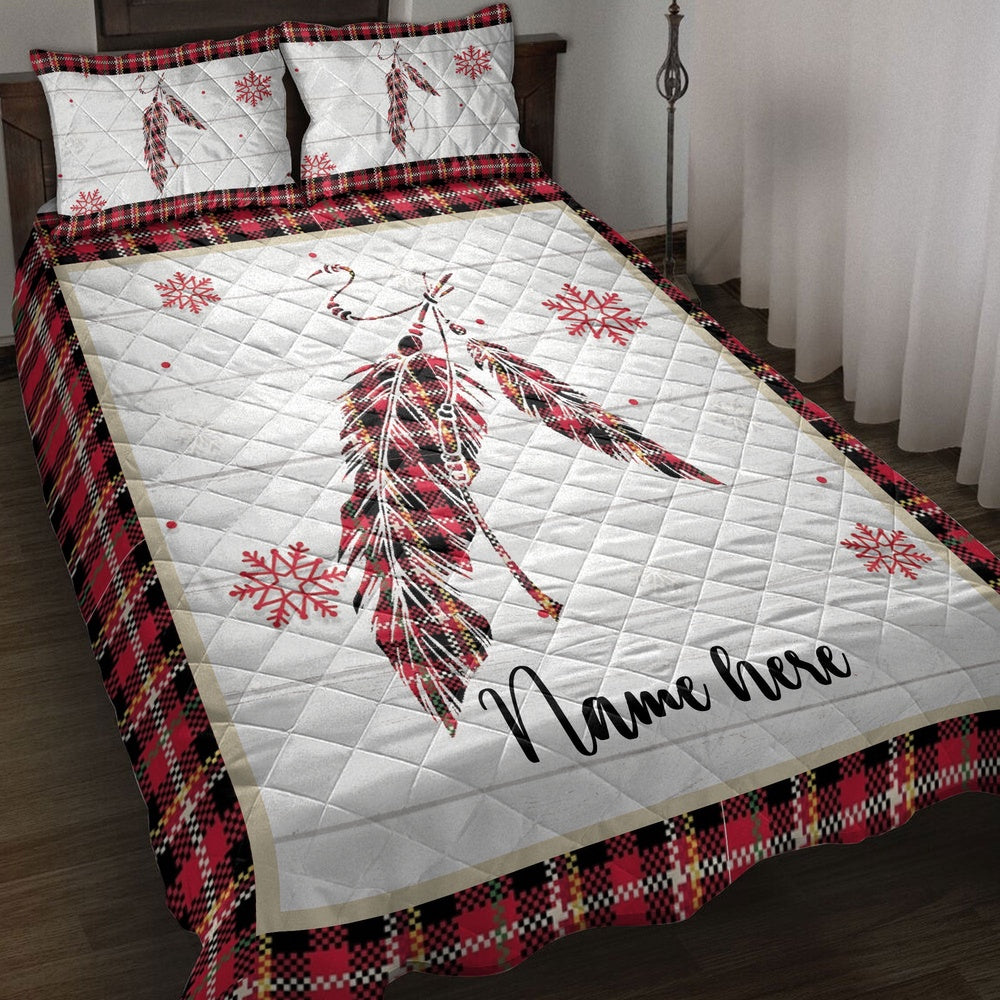 Personalized Native American Quilt Set, Christmas Native Us Feather Indigeno Us Quilt Blanket
