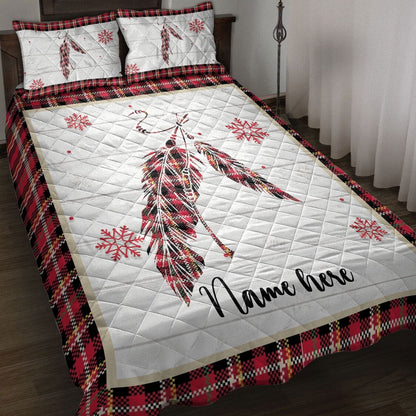 Personalized Native American Quilt Set, Christmas Native Us Feather Indigeno Us Quilt Blanket