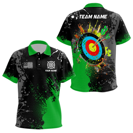 Personalized Paint Green Target Archery Polo Shirts Custom Name Archery Jerseys Attire, Archery Team Shirts, Custom Archery Shirts