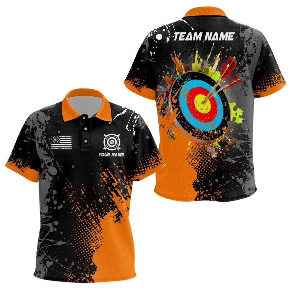 Personalized Paint Orange Target Archery Polo Shirts, Archery Jerseys Attires, Archery Team Shirts, Custom Archery Shirts