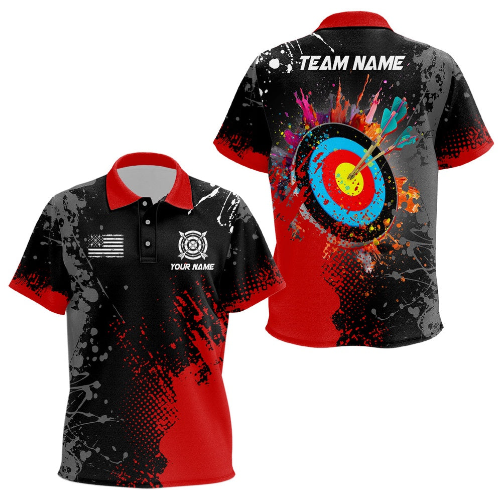Personalized Paint Red Target Archery Polo Shirts Custom Name Archery Jerseys Attire, Archery Team Shirts, Custom Archery Shirts