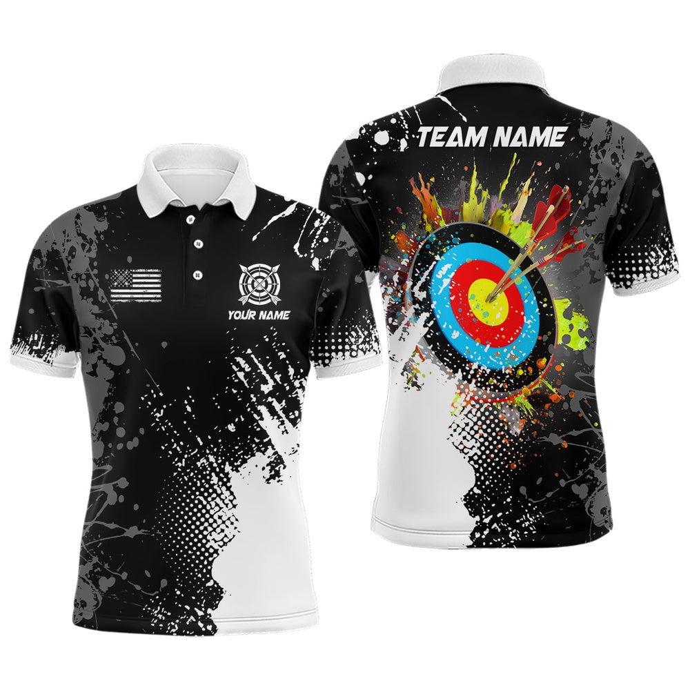 Personalized Paint White Target Archery Men Polo & Quarter-Zip Shirts, Archery Jerseys Attires, Archery Team Shirts, Custom Archery Shirts
