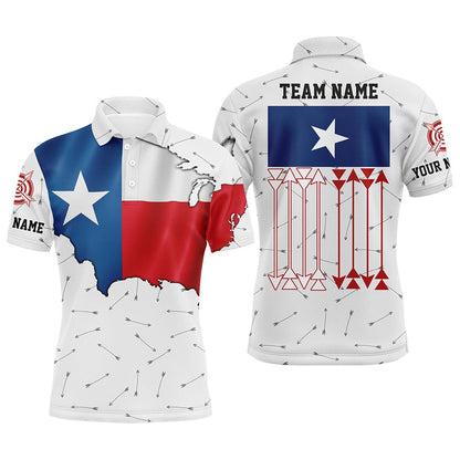 Personalized Patriotic Texas Flag Archery Men Polo & Quarter-Zip Shirts Archery Team Uniform Shirts, Archery Team Shirts, Custom Archery Shirts