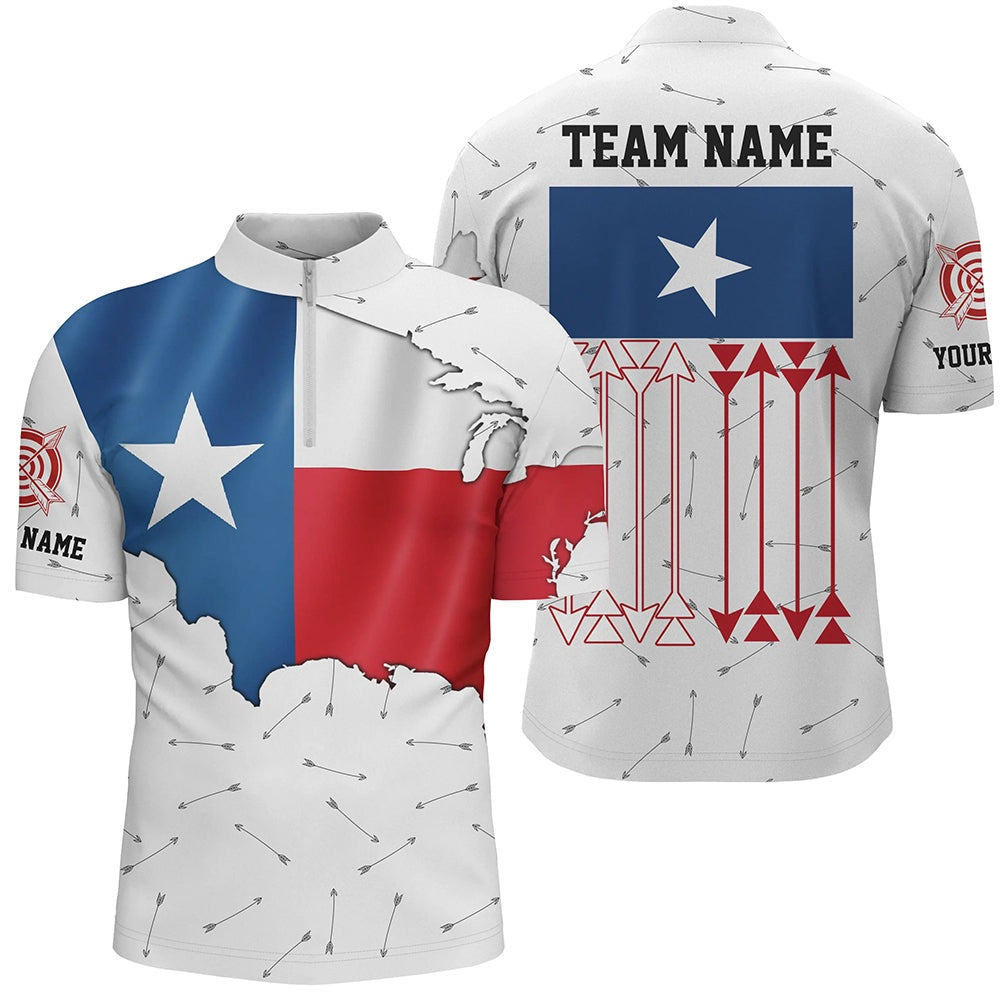 Personalized Patriotic Texas Flag Archery Men Polo & Quarter-Zip Shirts Archery Team Uniform Shirts, Archery Team Shirts, Custom Archery Shirts