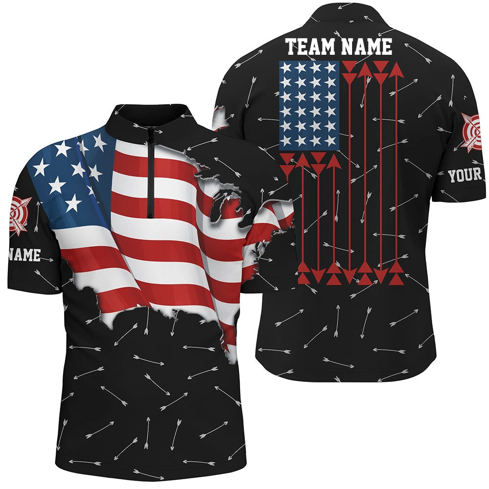 Personalized Patriotic USA Flag Archery Men Polo & Quarter-Zip Shirts Archery Team Uniform Shirts, Archery Team Shirts, Custom Archery Shirts