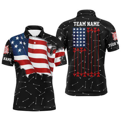 Personalized Patriotic USA Flag Archery Men Polo & Quarter-Zip Shirts Archery Team Uniform Shirts, Archery Team Shirts, Custom Archery Shirts