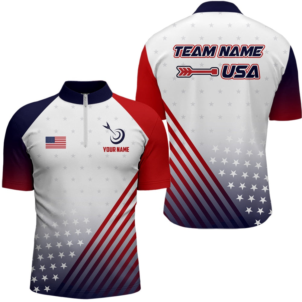 Personalized Patriotic US Flag Archery Men Polo & Quarter-Zip Shirts Custom Team Archery Jerseys , Archery Team Shirts, Custom Archery Shirts