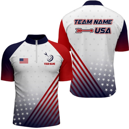 Personalized Patriotic US Flag Archery Men Polo & Quarter-Zip Shirts Custom Team Archery Jerseys , Archery Team Shirts, Custom Archery Shirts