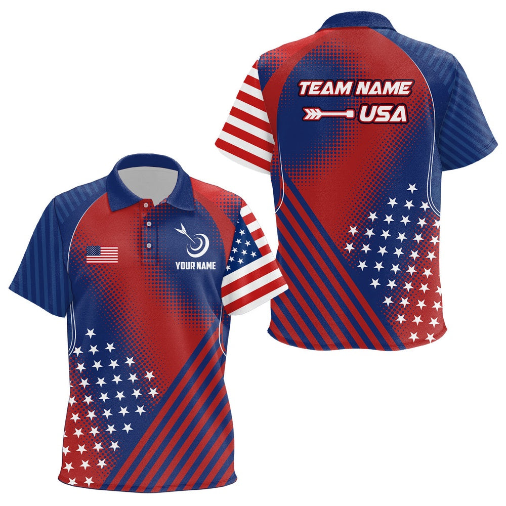 Personalized Patriotic US Flag Archery Polo Shirts Custom Team Archery Jerseys Shirts, Archery Team Shirts, Custom Archery Shirts