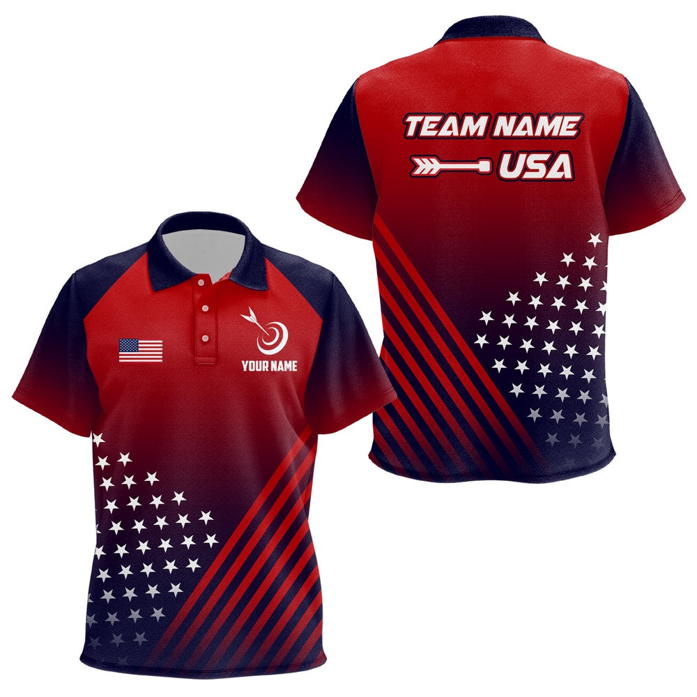 Personalized Patriotic Us Flag Archery Polo Shirts Custom Team Name Archery Jerseys Shirts, Archery Team Shirts, Custom Archery Shirts
