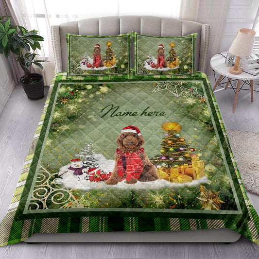 Personalized Poodle Quilt Set, Poodlemas Tree String Lights Quilt Blanket