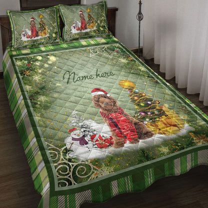 Personalized Poodle Quilt Set, Poodlemas Tree String Lights Quilt Blanket