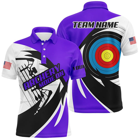 Personalized Purple Archery Jerseys Men Polo & Quarter-Zip Shirts Custom Archery Bow Shirts , Archery Team Shirts, Custom Archery Shirts