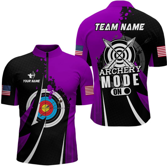 Personalized Purple Archery Mode Men Quarter-Zip Shirts Custom Archery Jerseys Team Shirts, Archery Team Shirts, Custom Archery Shirts