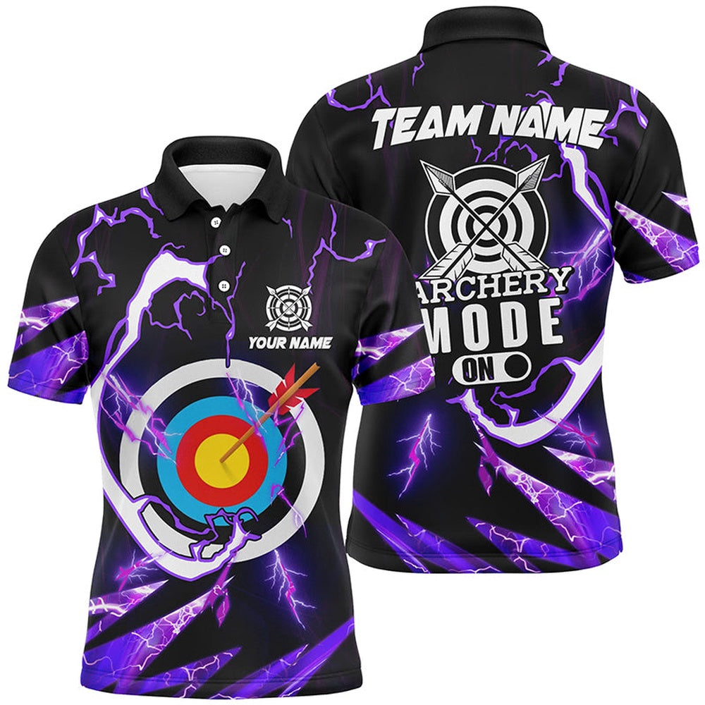 Personalized Purple Thunder Archery Mode On Men Polo Shirts, Custom Archery Jerseys Team Shirts, Archery Team Shirts, Custom Archery Shirts