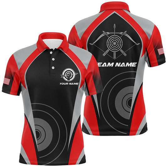 Personalized Red Archery Jerseys Polo Shirts For Men Best Custom Archery Uniform For Team, Archery Team Shirts, Custom Archery Shirts