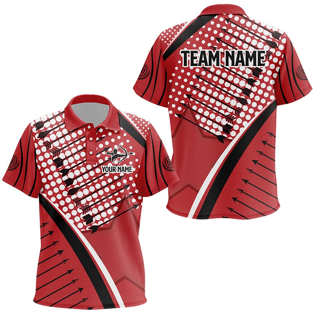 Personalized Red Arrows Pattern Archery Polo Shirts, Custom Archery Team Shirts, Archery Team Shirts, Custom Archery Shirts