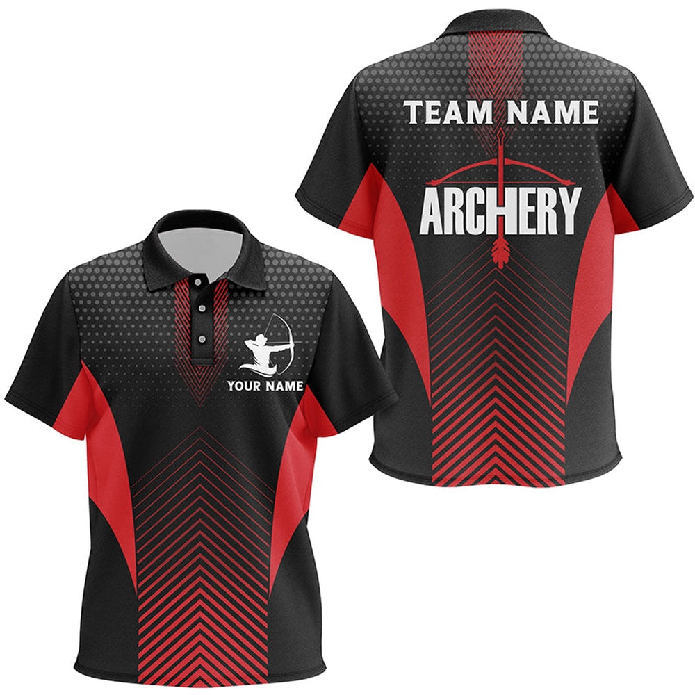 Personalized Red Black Bows Archery Polo Shirts, Archery Team Shirts Custom Archery Jerseys, Archery Team Shirts, Custom Archery Shirts