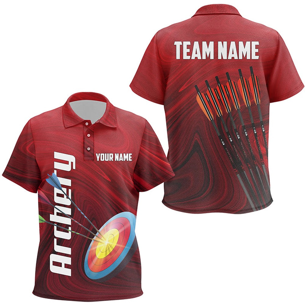 Personalized Red Target Archery Polo Shirts, Arrows Archery Shirts Custom Archery Gifts, Archery Team Shirts, Custom Archery Shirts