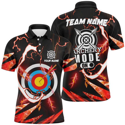 Personalized Red Thunder Archery Mode On Men Polo Shirts, Custom Archery Jerseys Team Shirts, Archery Team Shirts, Custom Archery Shirts