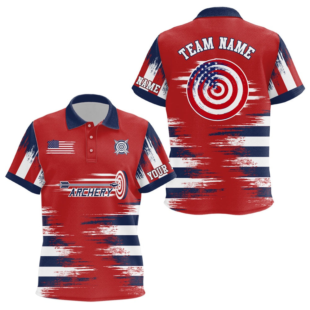 Personalized Red US Archery Target Polo Shirts Custom Team Name Archery Jerseys Shirts, Archery Team Shirts, Custom Archery Shirts