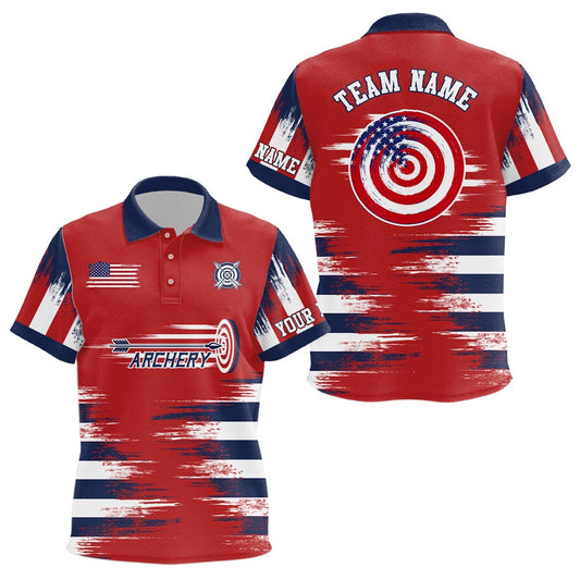 Personalized Red US Archery Target Polo Shirts Custom Team Name Archery Jerseys Shirts, Archery Team Shirts, Custom Archery Shirts