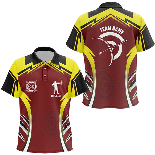 Personalized Red Yellow Archery Games Tournament Polo Shirts Custom Archery Jerseys For Team, Archery Team Shirts, Custom Archery Shirts