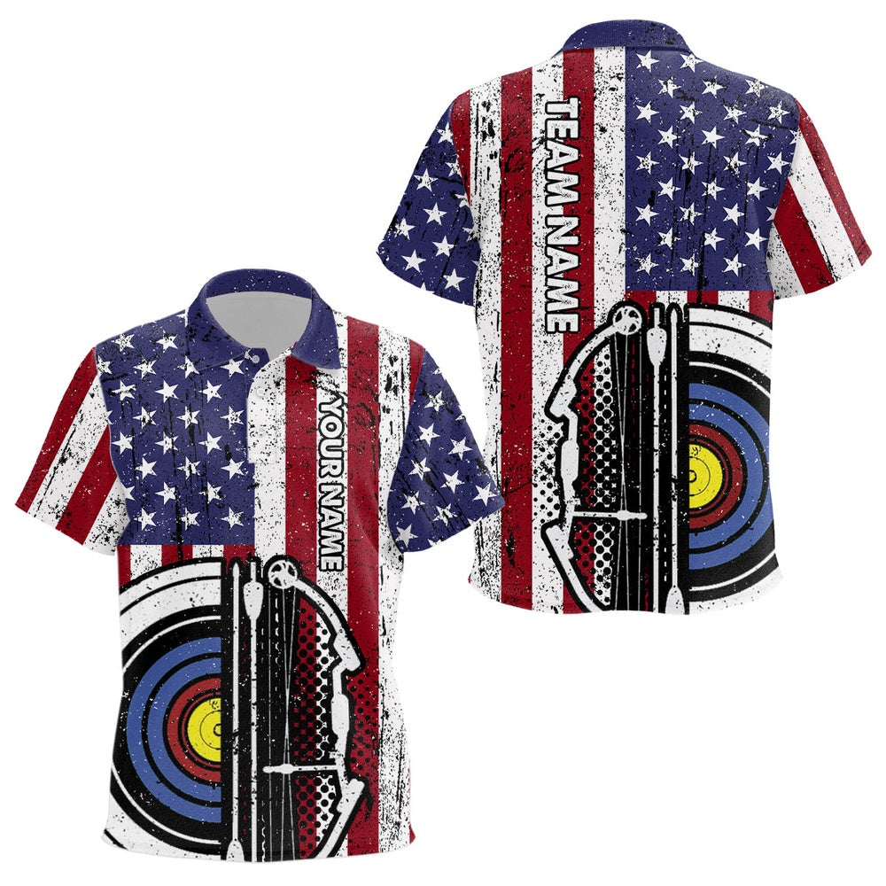 Personalized Retro American Flag Target Archery Polo Shirts, Custom Archery Team Shirts, Archery Team Shirts, Custom Archery Shirts