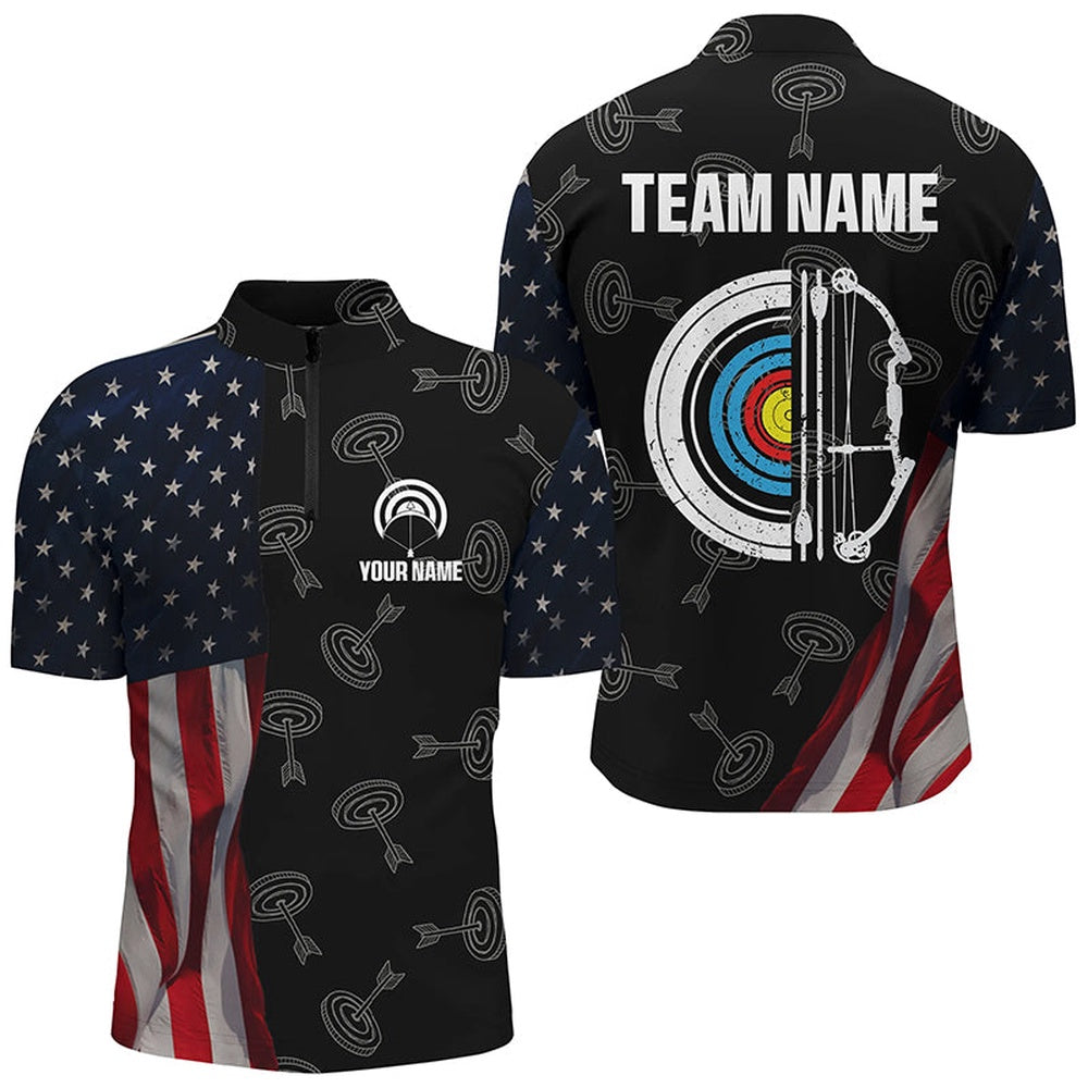 Personalized Retro US Flag Archery Shirts For Men Custom Patriotic Archery Jersey For Archer, Archery Team Shirts, Custom Archery Shirts