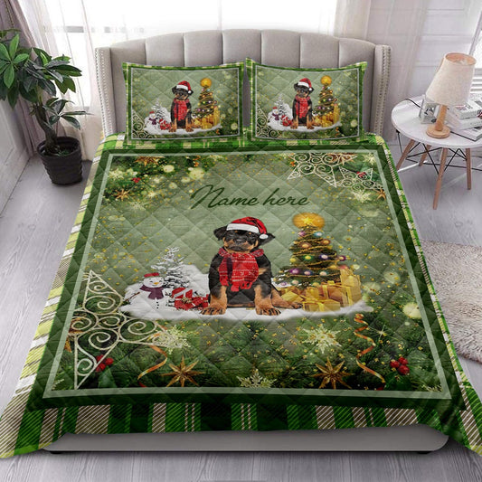 Personalized Rottweiler Quilt Set, Rottweilermas Tree String Lights Quilt Blanket