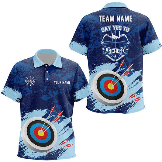 Personalized Say Yes To Archery Blue Painted Polo Shirts, Custom Target Archery Jerseys, Archery Team Shirts, Custom Archery Shirts