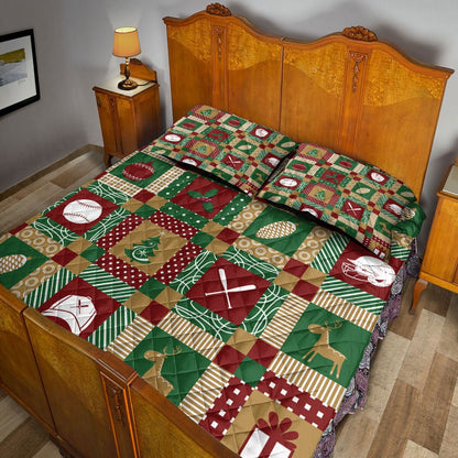 Personalized Softball Quilt Set, Christmas Patchwork Softball Xmas Quilt Blankets