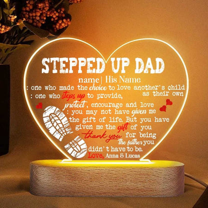 Personalized Stepped Up Dad Night Light For Bedroom, Gift For Dad From Stepdaughters And Stepsons, Mother's Day Led Light, Mom Gift