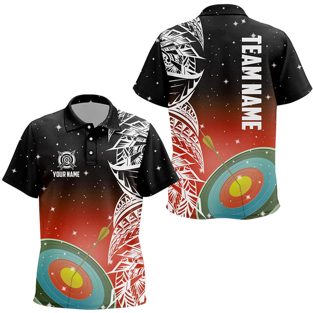 Personalized Target Archery Red Galaxy Pattern Polo Shirts, Team League Archery Jerseys, Archery Team Shirts, Custom Archery Shirts